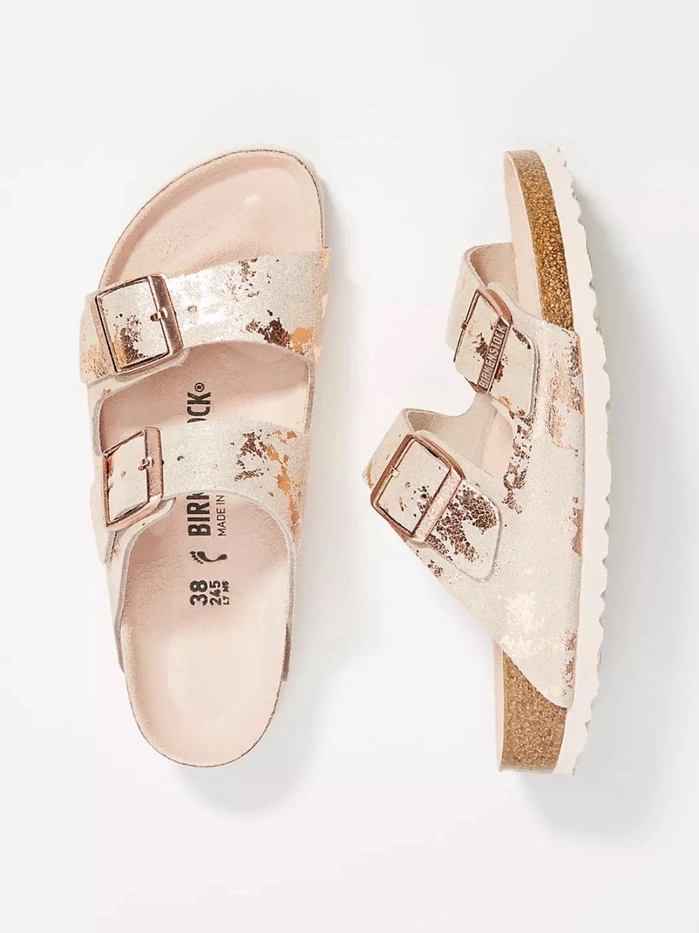 Birkenstock Arizona Suede Leather Sandal Vintage Metallic Rose Copper Sz 38 US 7
